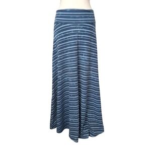 Thyme & Honey Blue Striped Maxi Skirt Fold Over Waist Boho Peasant Cotton S